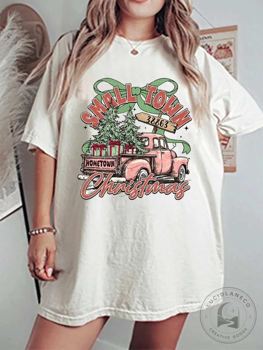 Small Town Hometown Christmas Vintage Truck Graphic T-Shirt