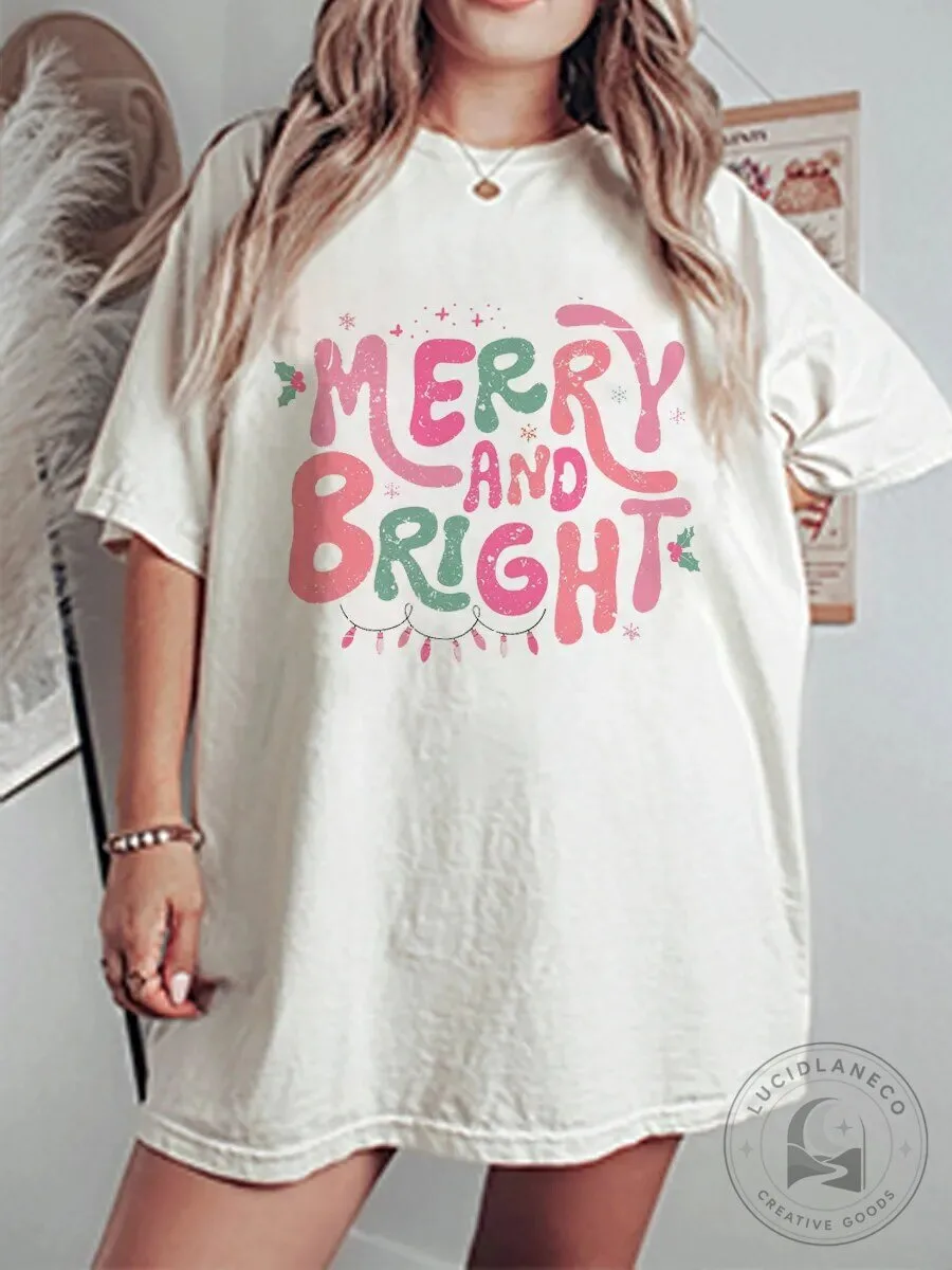 Merry And Bright Christmas Holiday Season Graphic T-Shirt