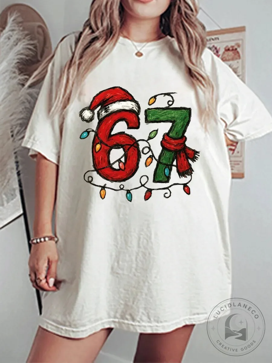 Vintage Christmas 67 Meme Oversized Graphic Holiday T-Shirt