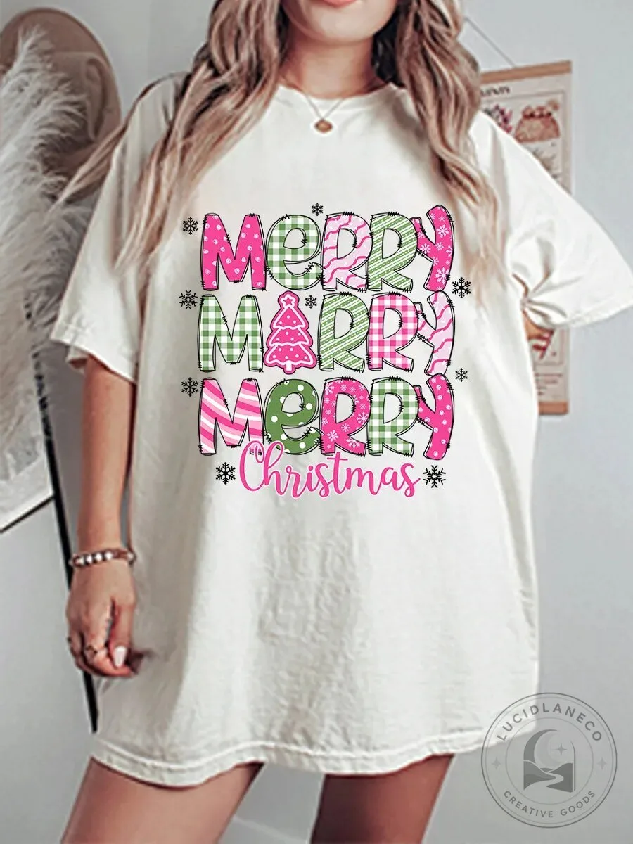 Merry Christmas Snowflake Oversized Graphic T-Shirt for Women