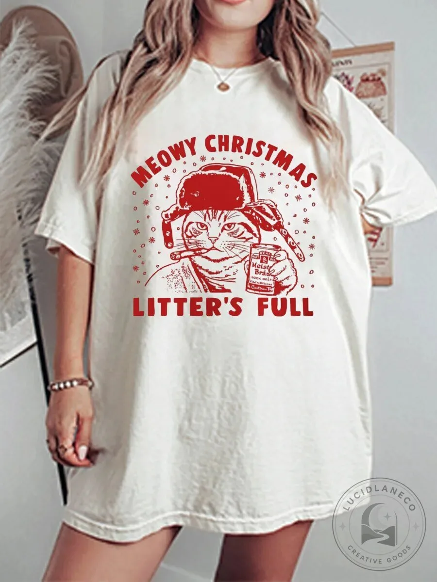 Meowy Christmas Litter's Full Cat Lover Funny Holiday Graphic T-Shirt